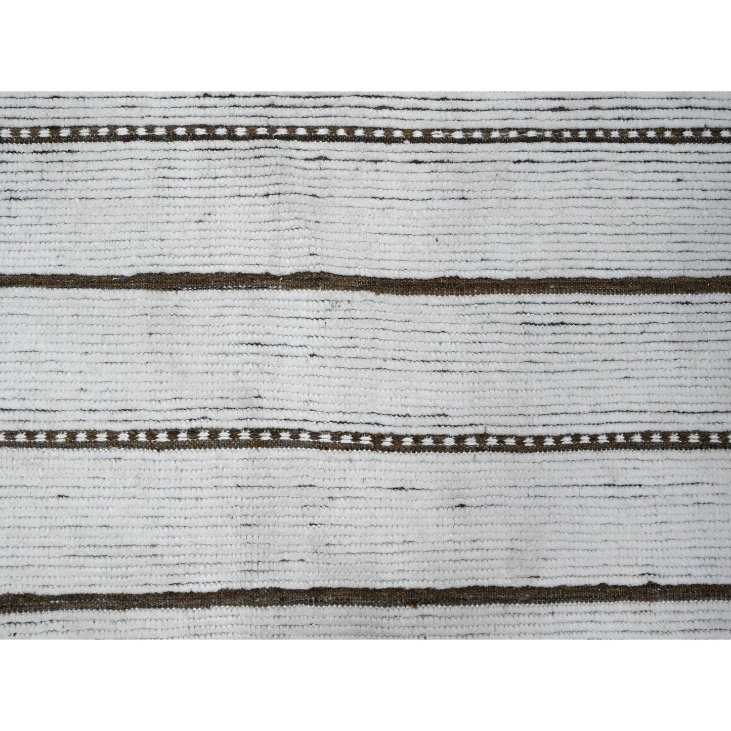 10'X14'5" Daisy White Hand Knotted Horizontal Line Pattern Moroccan Rug
