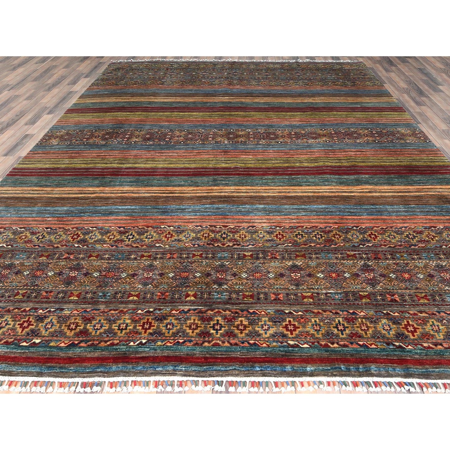 9'10"X13'2" Colorful Afghan Super Kazak Wool Hand Knotted Oriental Rug