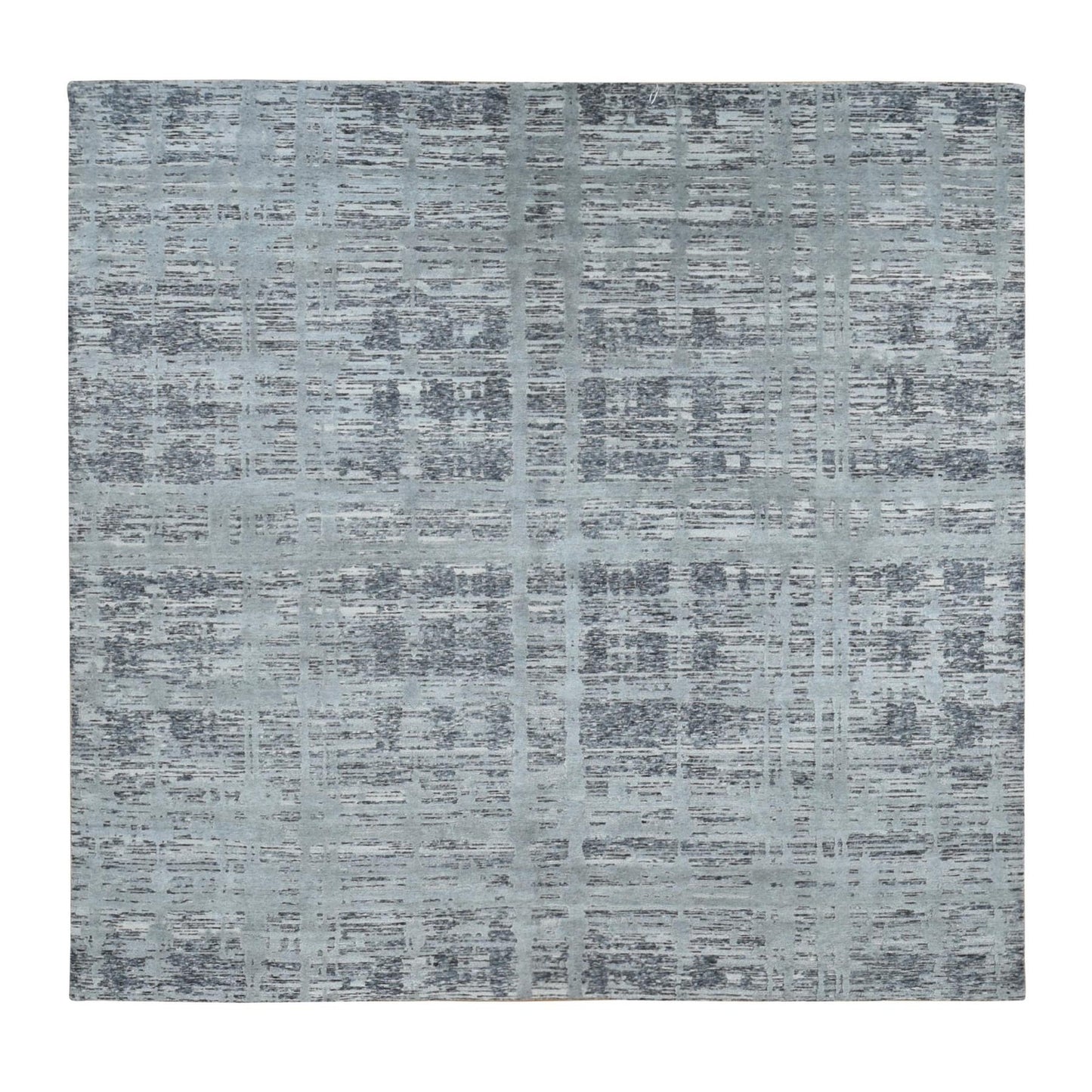 10'1"X10'1" Gray Natural Wool Modern Design Hand Knotted Square Rug