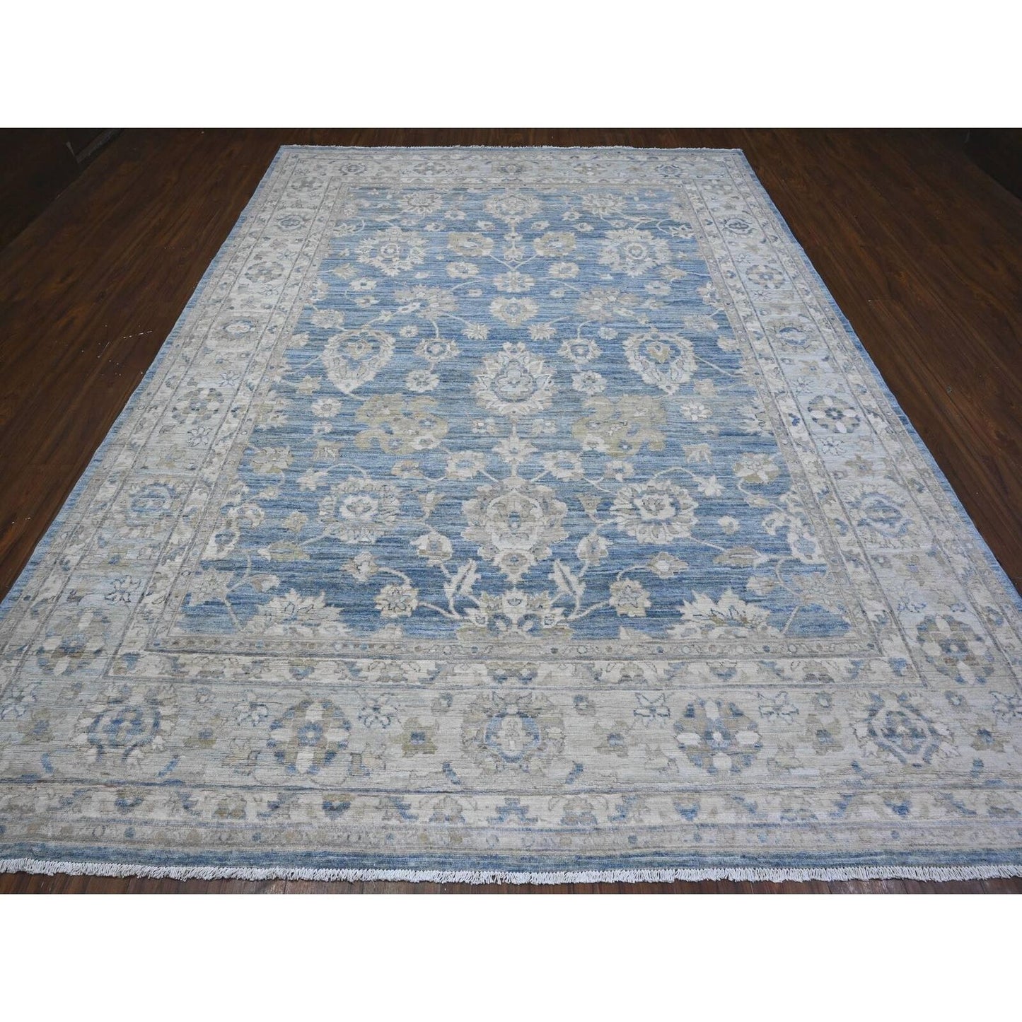 8'9"X12' Blue Hand Knotted Fine Peshawar Mahal Design Wool Oriental Rug