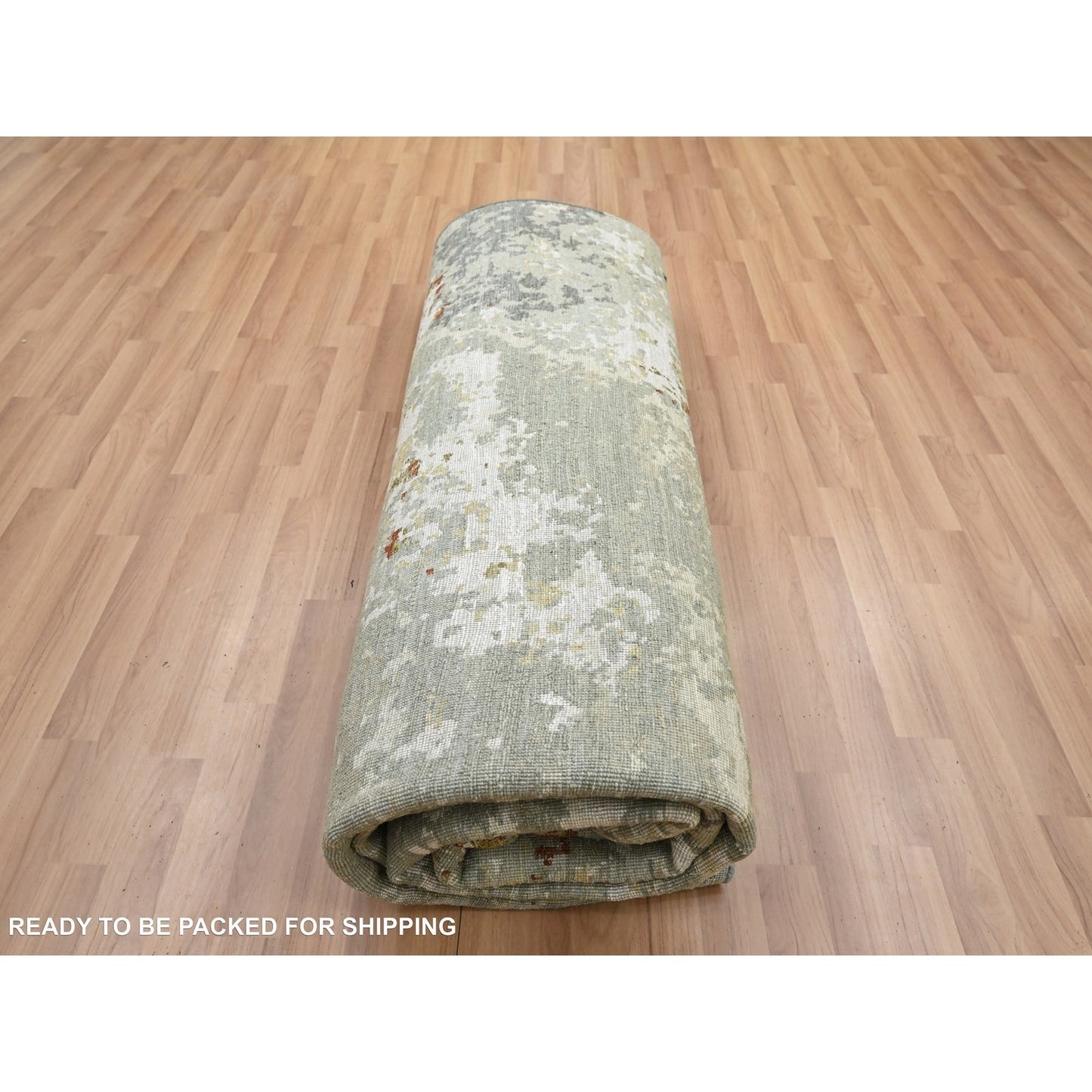 7'10"X10'1" Gray Abstract Design Pure Wool Hand Knotted Oriental Rug