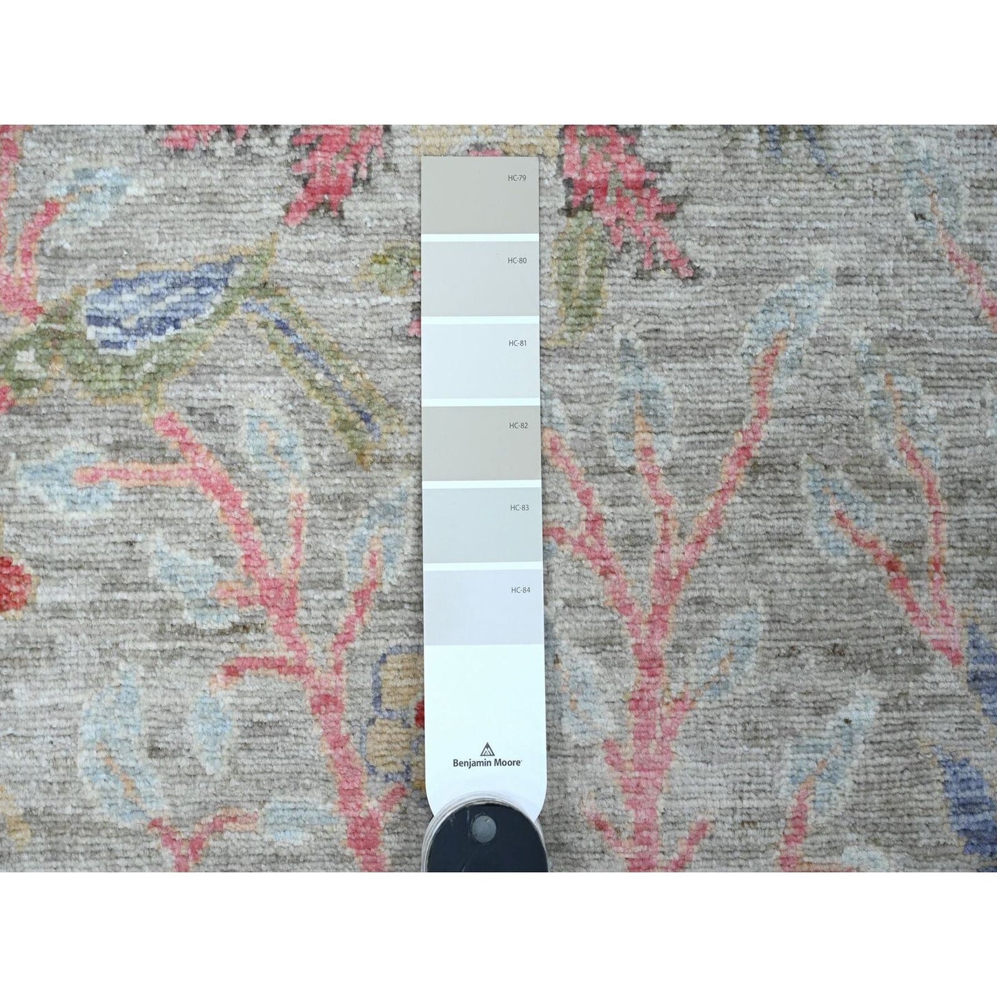 3'X19'5" Gray Afghan Peshawar Birds Design Hand Knotted Wool Runner Rug