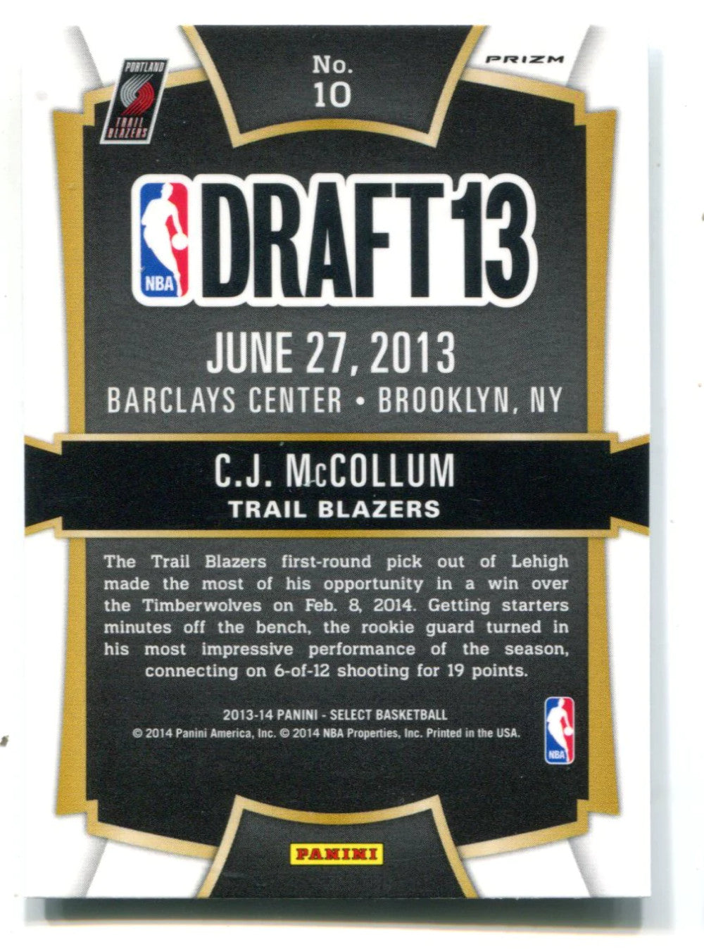 C.J. Mccollum 2013 Panini Select Draft Selections