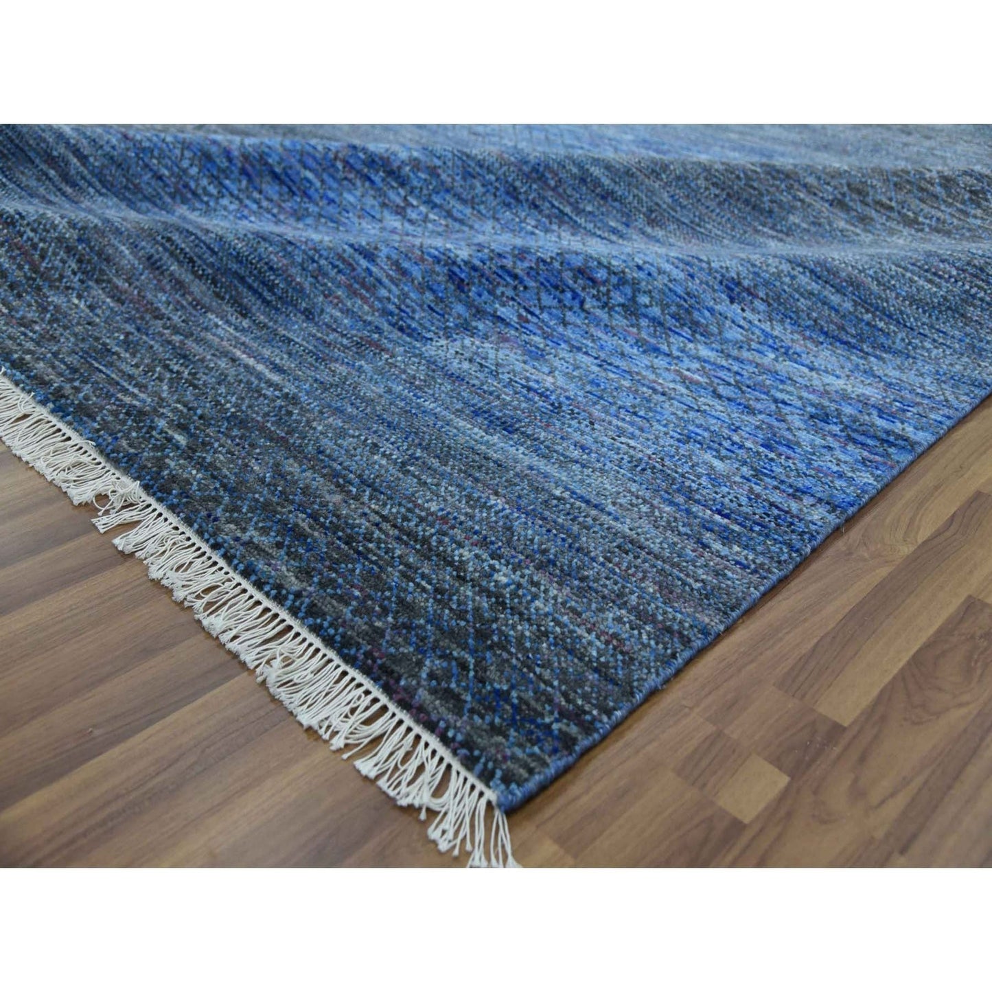 10'X14' Blue Modern Chiaroscuro Collection Pure Wool Hand Knotted Rug