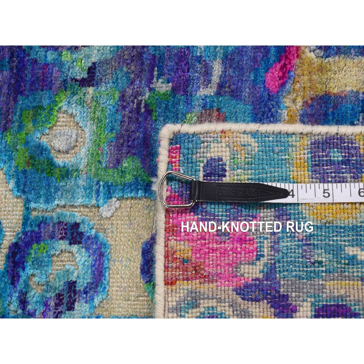 3'X12'4" Admiral Blue The Peacock Sari Silk Hand Knotted Runner Rug