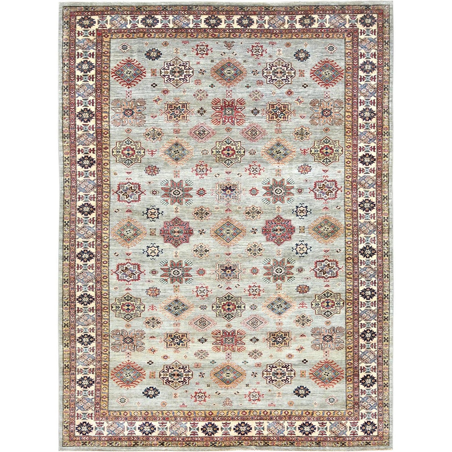10'X13'6" Light Gray Afghan Super Kazak Soft Wool Hand Knotted Rug