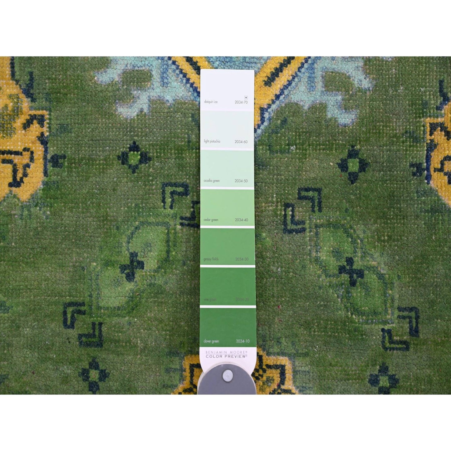 5'4"X7'6" Green Fusion Kazak Caucasian Design Pure Wool Hand Knotted Rug