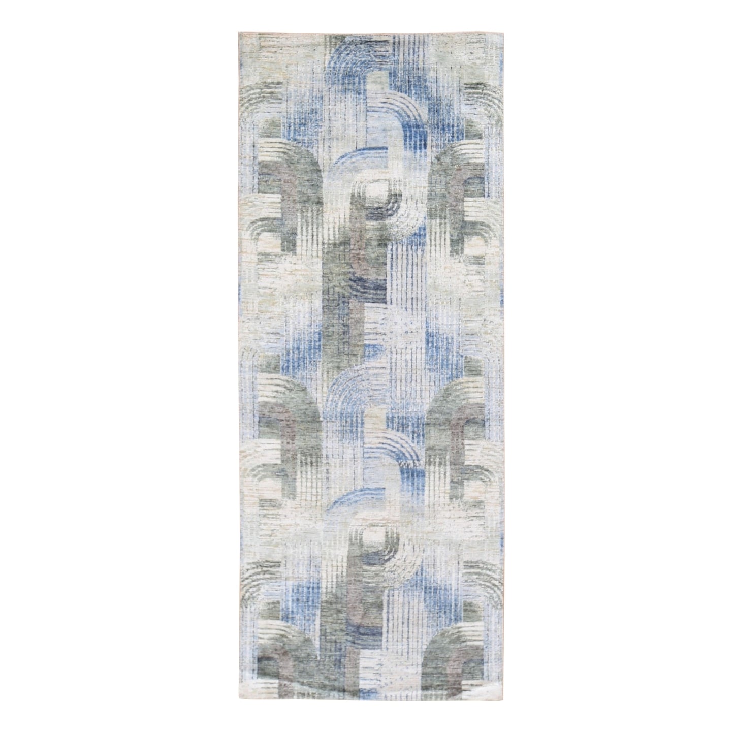 4'X10'2" The Intertwined Passage Wide Runner Silk With Textured Wool Rug