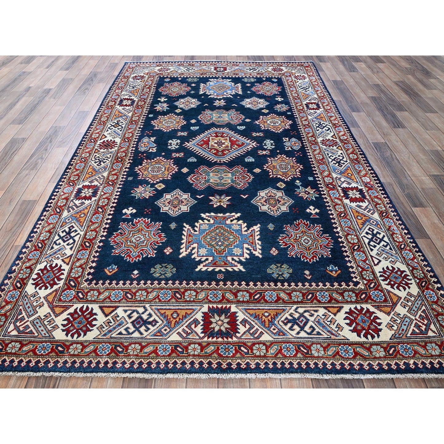 5'6"X9'3" Navy Afghan Special Kazak Tribal Design Hand Knotted All Wool Rug