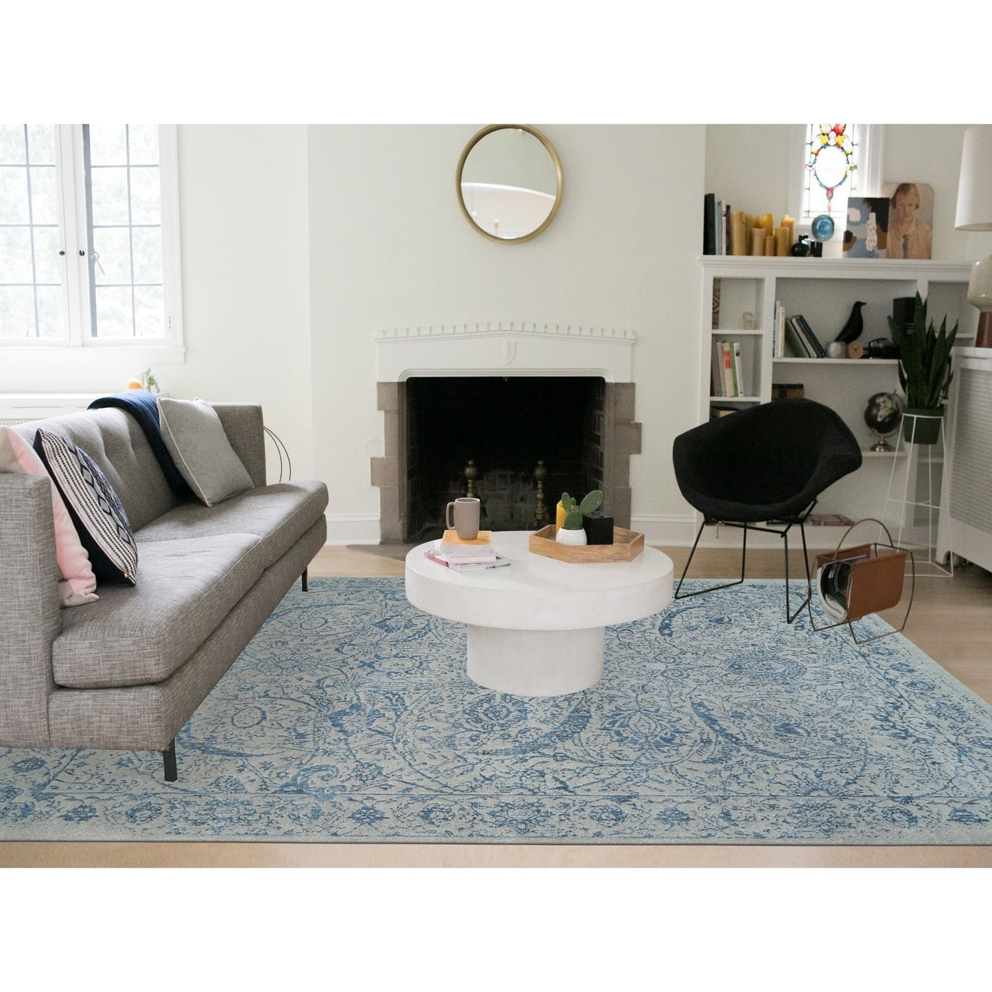 10'X14' Fine Jacquard Wool And Plant Based Silk Hand Loomed Gray Rug