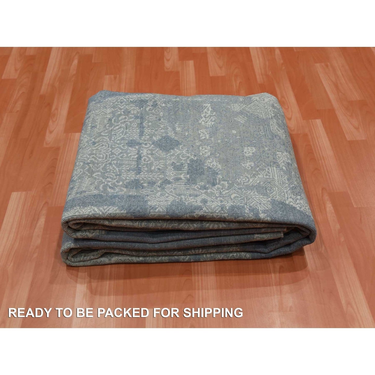 7'10"X10' Blue Wool And Silk Hand Knotted Jewellery Design Oriental Rug