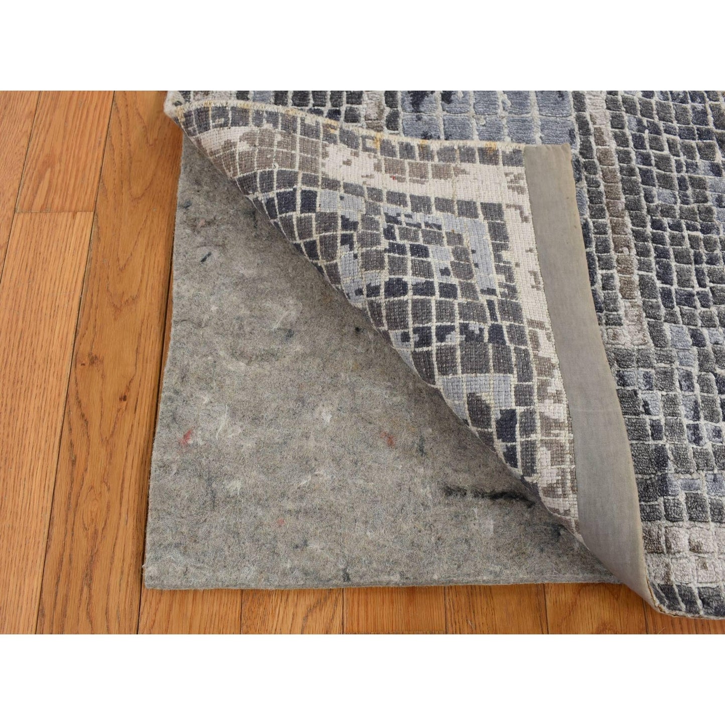 2'3"X3'2" Gray Silken Roman Mosaic Design Hand Knotted Sample Rug