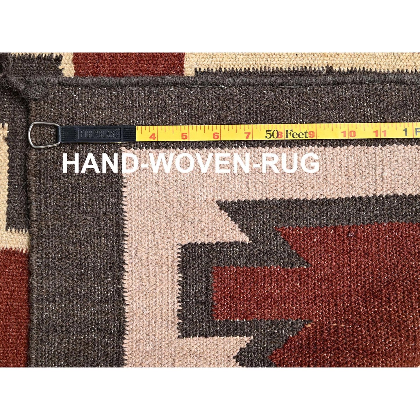 5'2"X7' Brown American Geometric Design Rug Flat Weave Hand Woven Wool