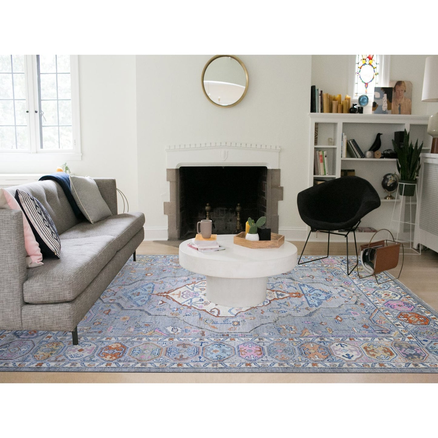 9'X11'6" Cloud Gray Anatolian Village Inspired Wool Hand Knotted Rug