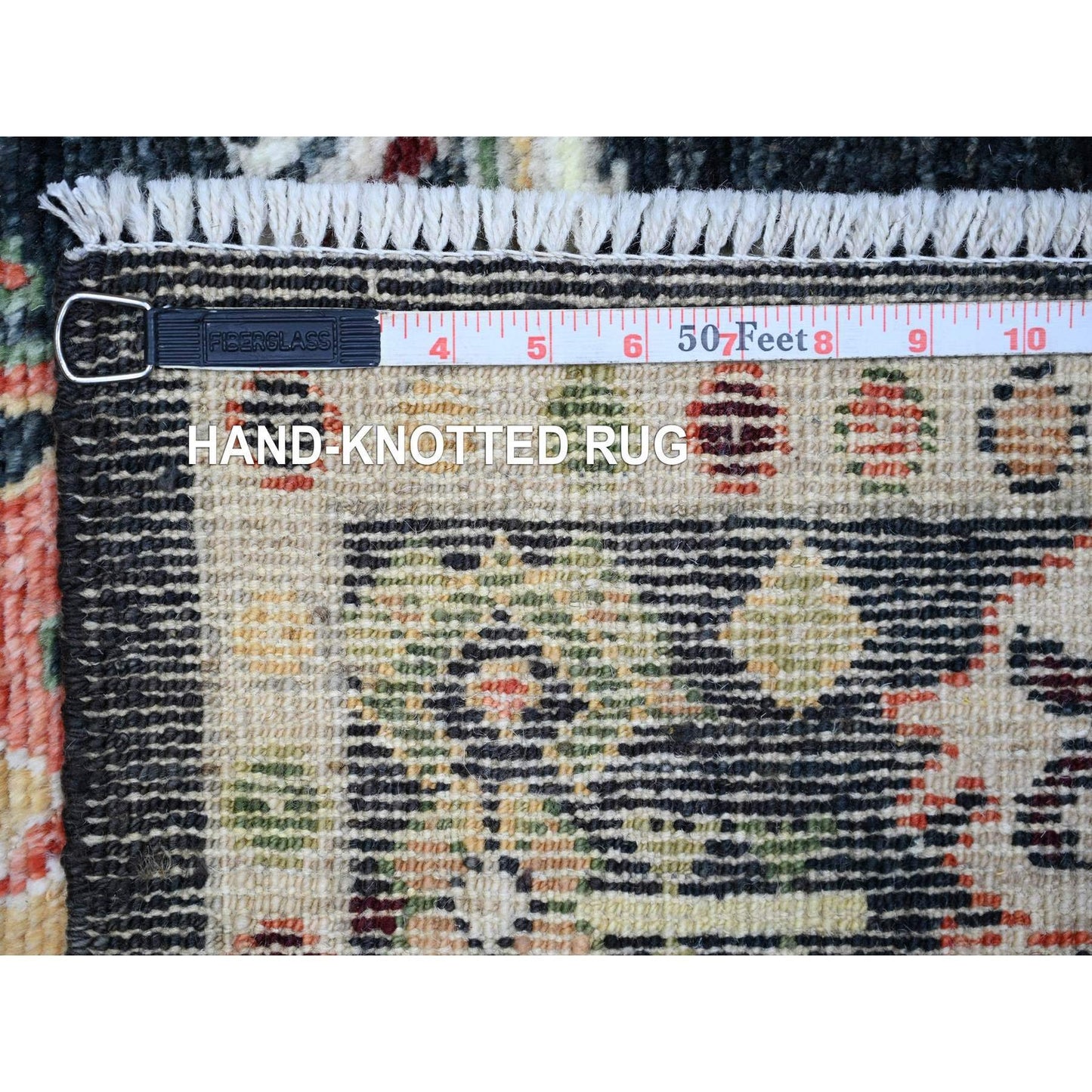 4'2"X9'6" Black Afghan Angora Oushak Wool Hand Knotted Wide Runner Rug
