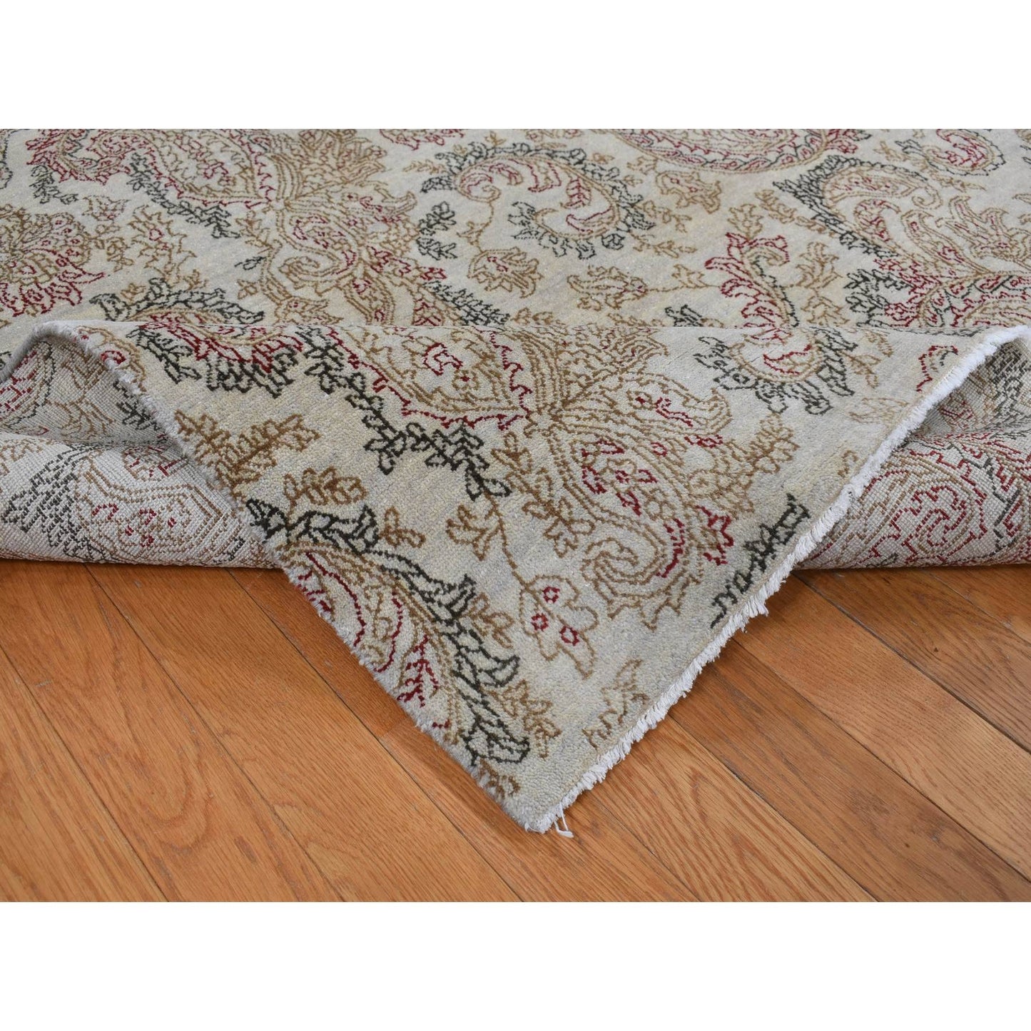 9'1"X12'3" Gray Agra With Paisley Design Pure Wool Hand Knotted Rug