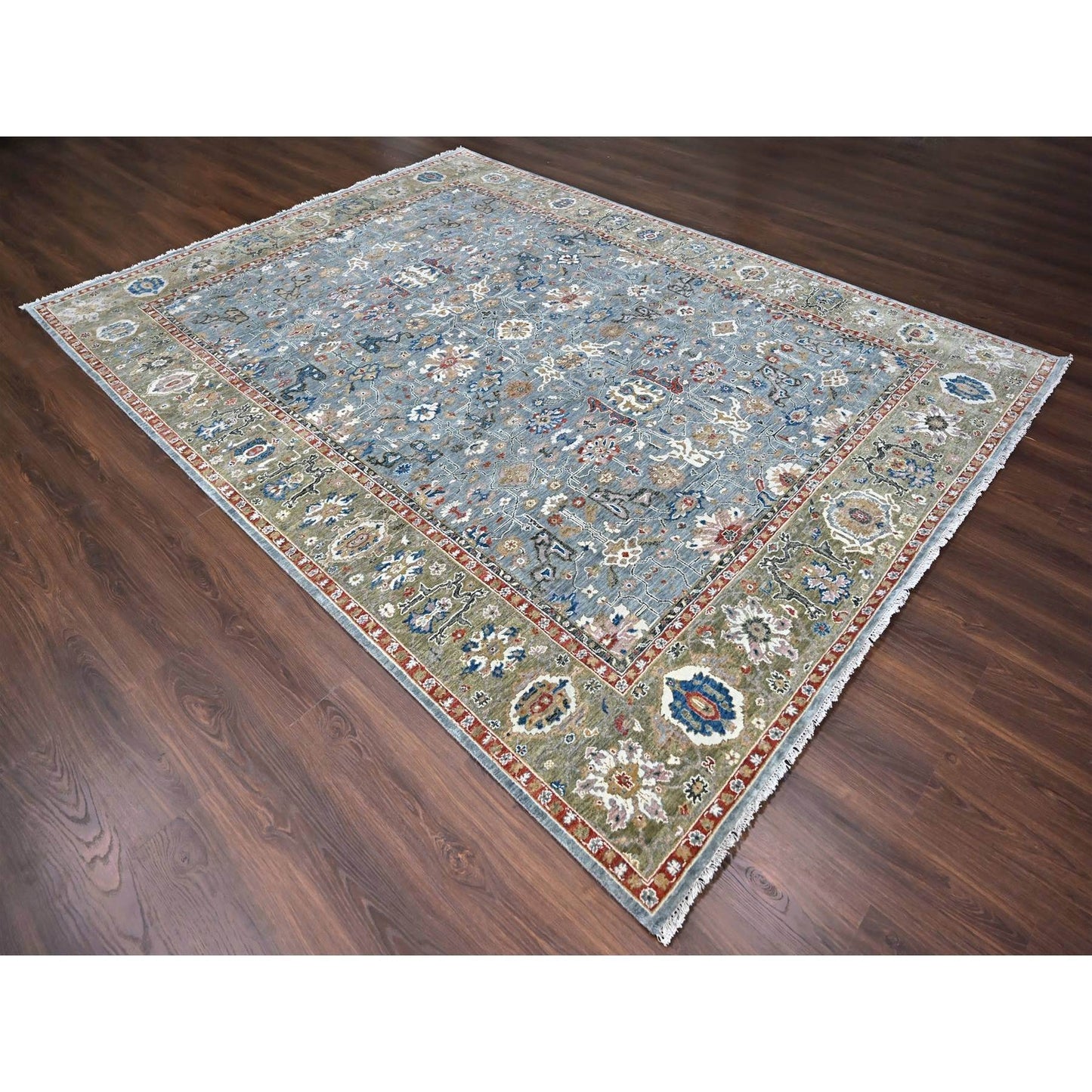 9'X11'10" Gray Heris All Over Design Hand Knotted Pure Wool Oriental Rug