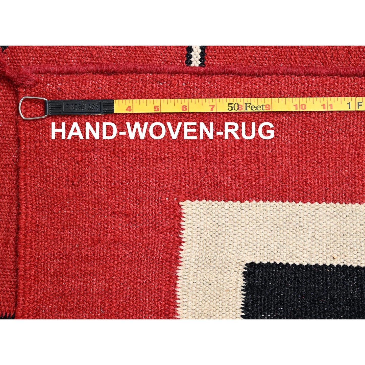 12'1"X14'9" Red American Geometric Design Xl Rug Flat Weave Hand Woven Wool