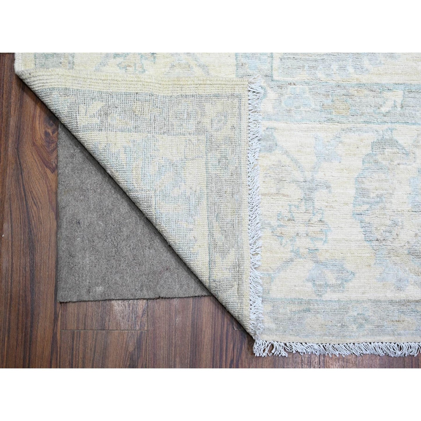 10'2"X14'1" Frost White Organic Wool White Wash Peshawar Hand Knotted Rug