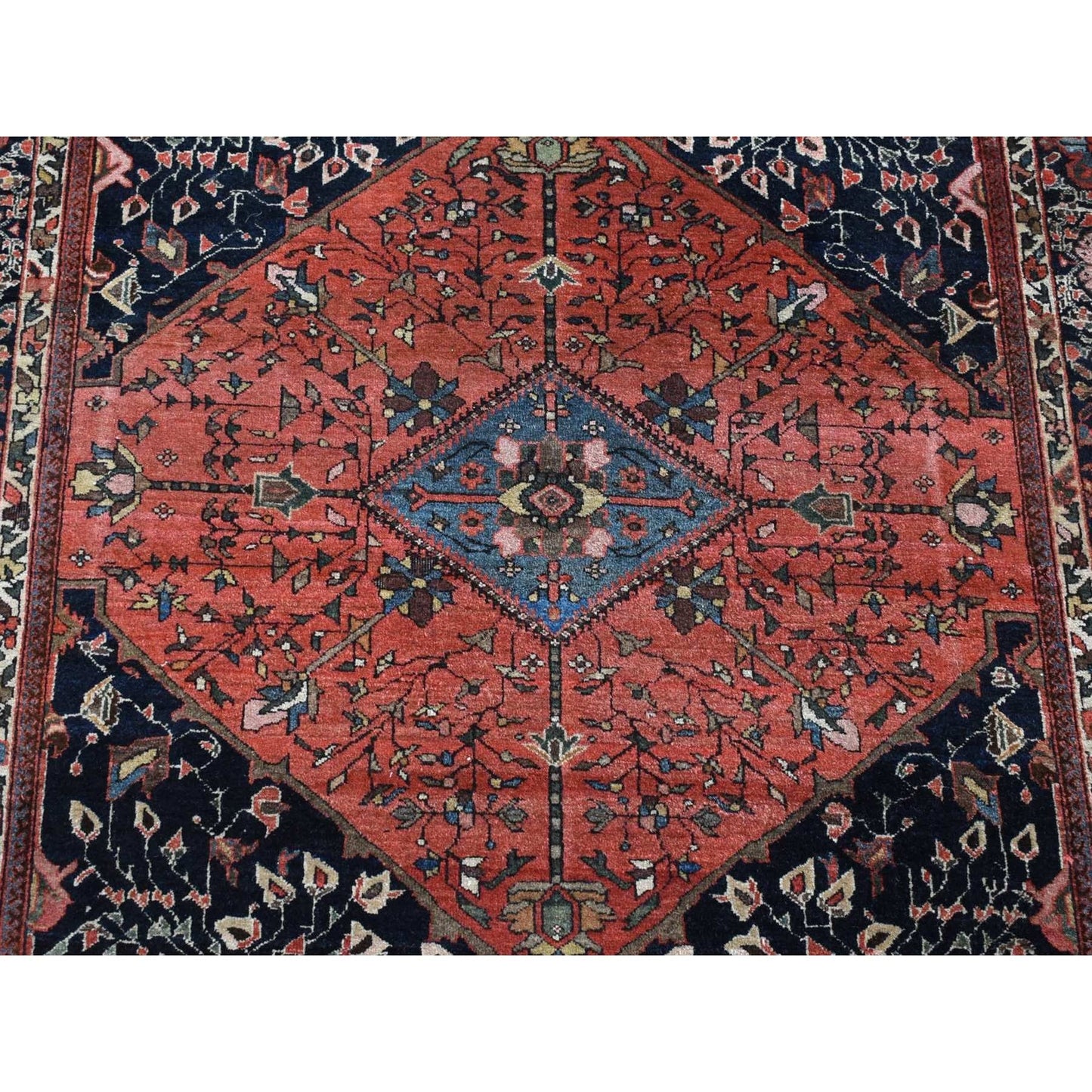 4'2"X6'6" Blue Antique Zoroastrian Firighen Pure Wool Hand Knotted Rug