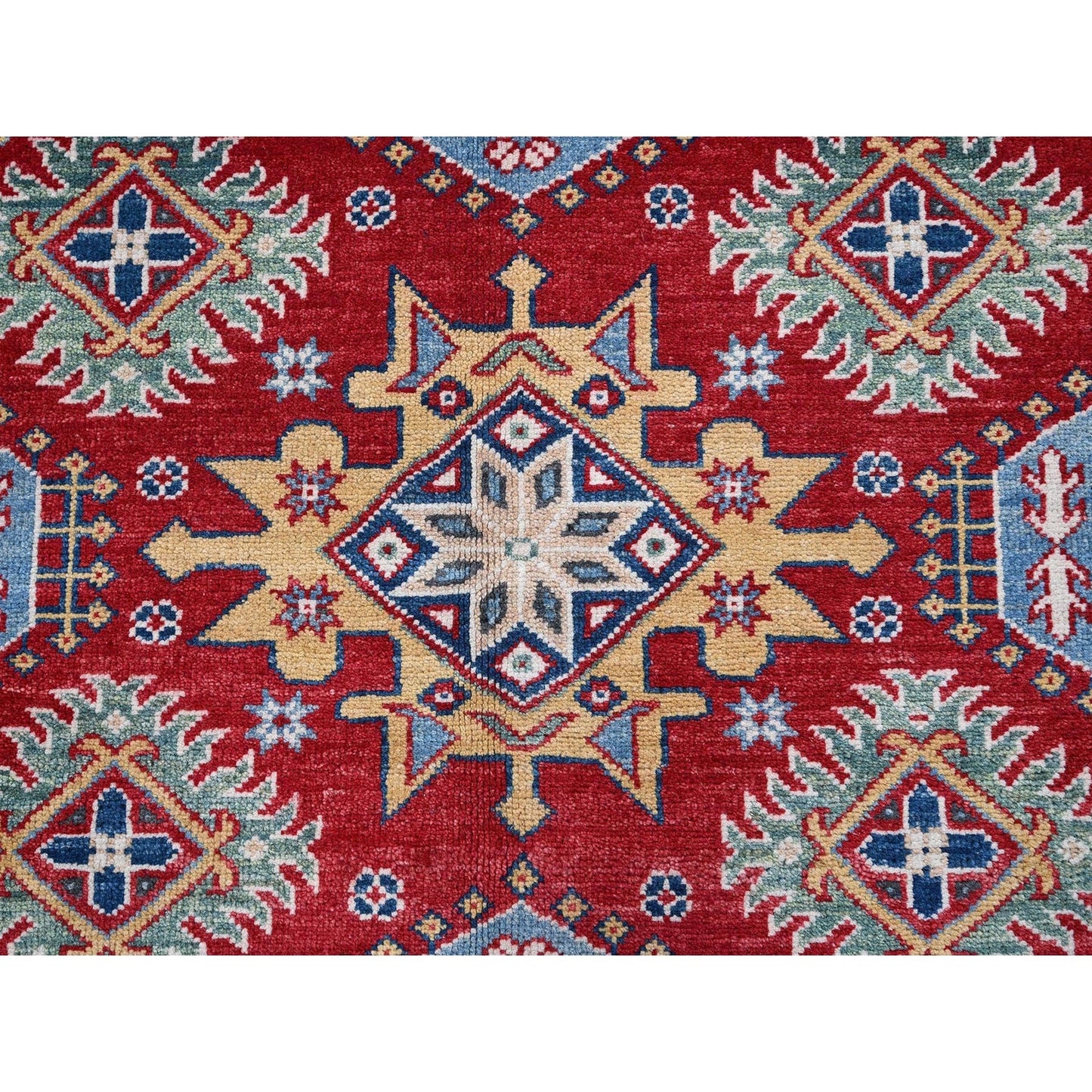 8'2"X9'8" Red Kazak With Geometric Medallions Design Wool Hand Knotted Rug