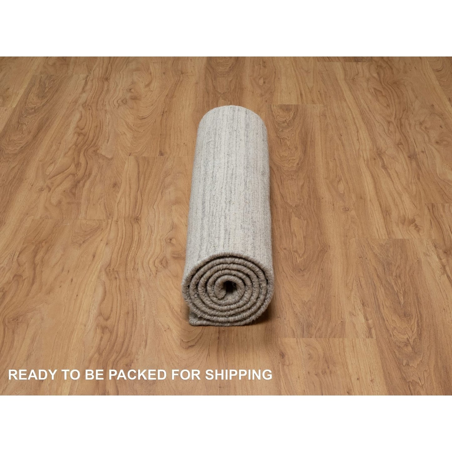 2'8"X6' Beige Plain Modern Design Hand Loomed Undyed Pure Wool Runner Rug