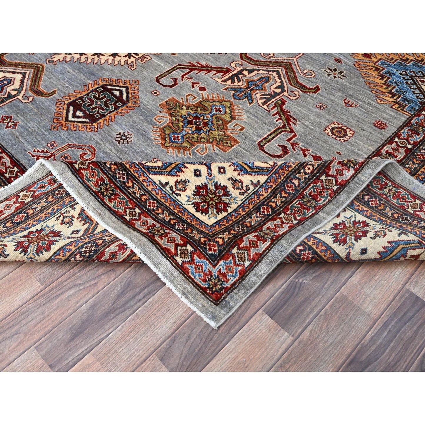 10'2"X14' Koala Gray Afghan Super Kazak Hand Knotted Wool Oriental Rug