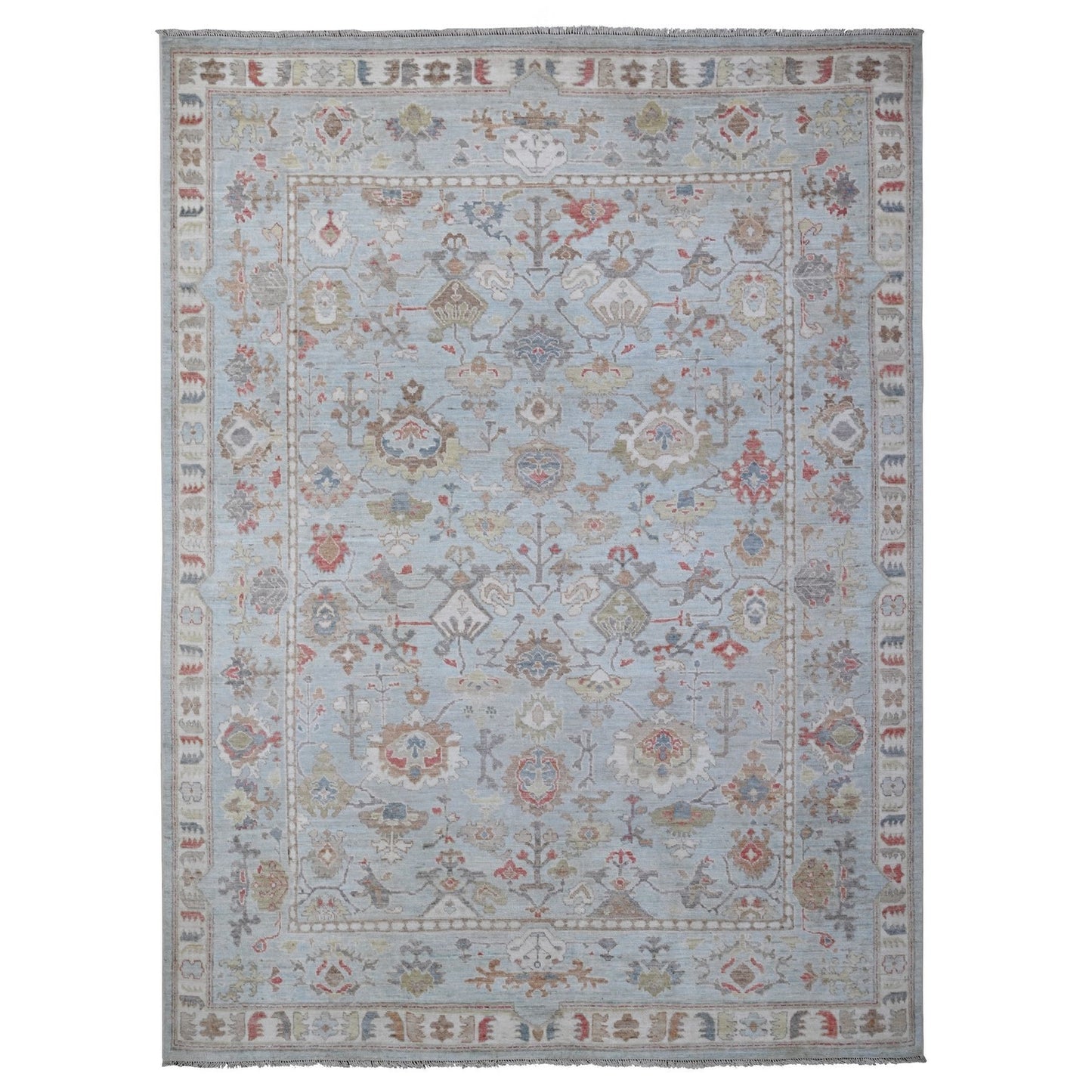 8'10"X12' Iceberg Blue Hand Knotted Afghan Angora Oushak Oriental Rug