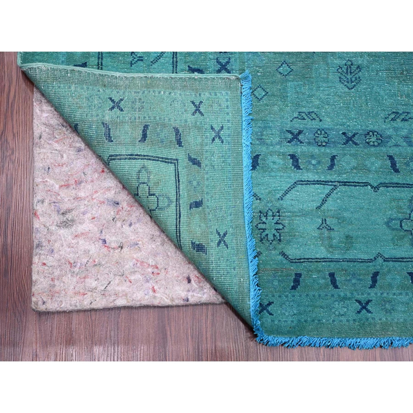 8'9"X11'7" Teal Overdyed Kazak All Over Design Hand Knotted 100% Wool Rug