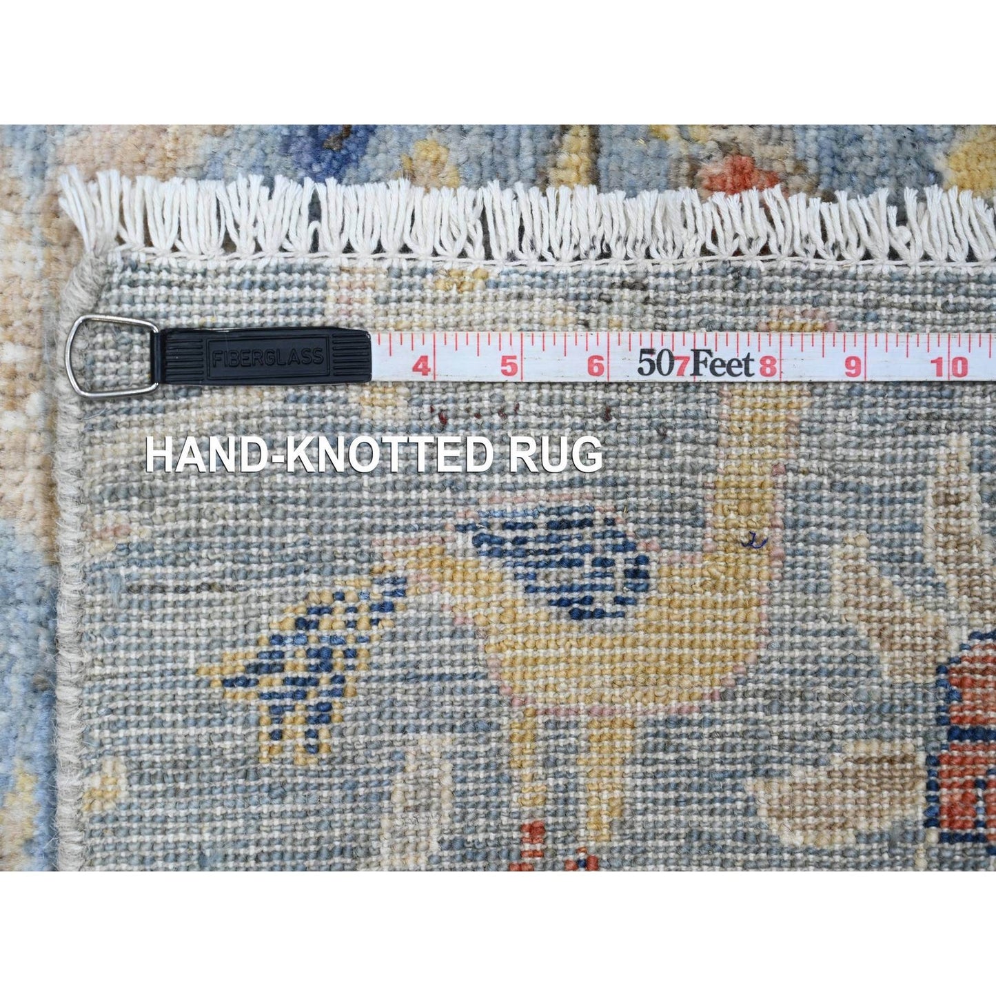2'2"X6'3" Blue Peshawar Birds Design 100% Wool Hand Knotted Runner Rug