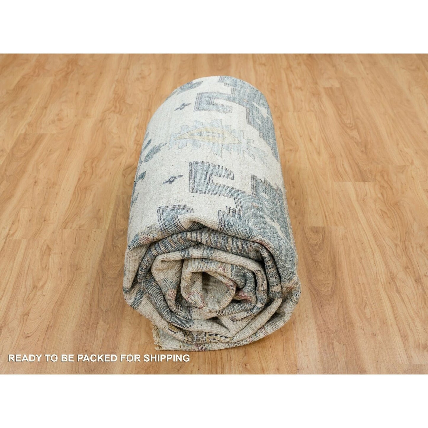 13'10"X16'2" Ivory Reimagined Viss Design Wool Hand Knotted Oversized Rug