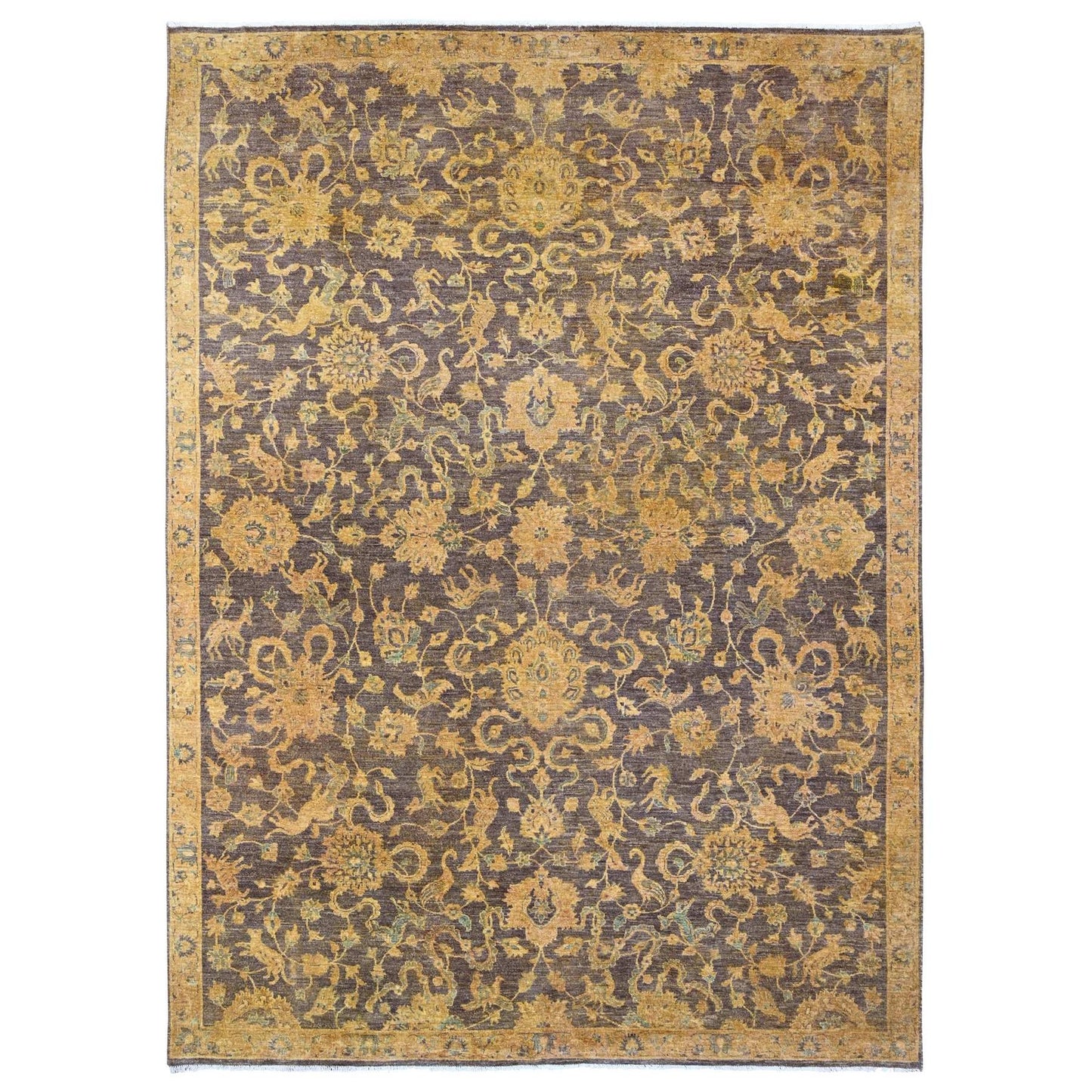 8'6"X11'10" Brown Peshawar Ziegler Mahal Hand Knotted Wool Oriental Rug