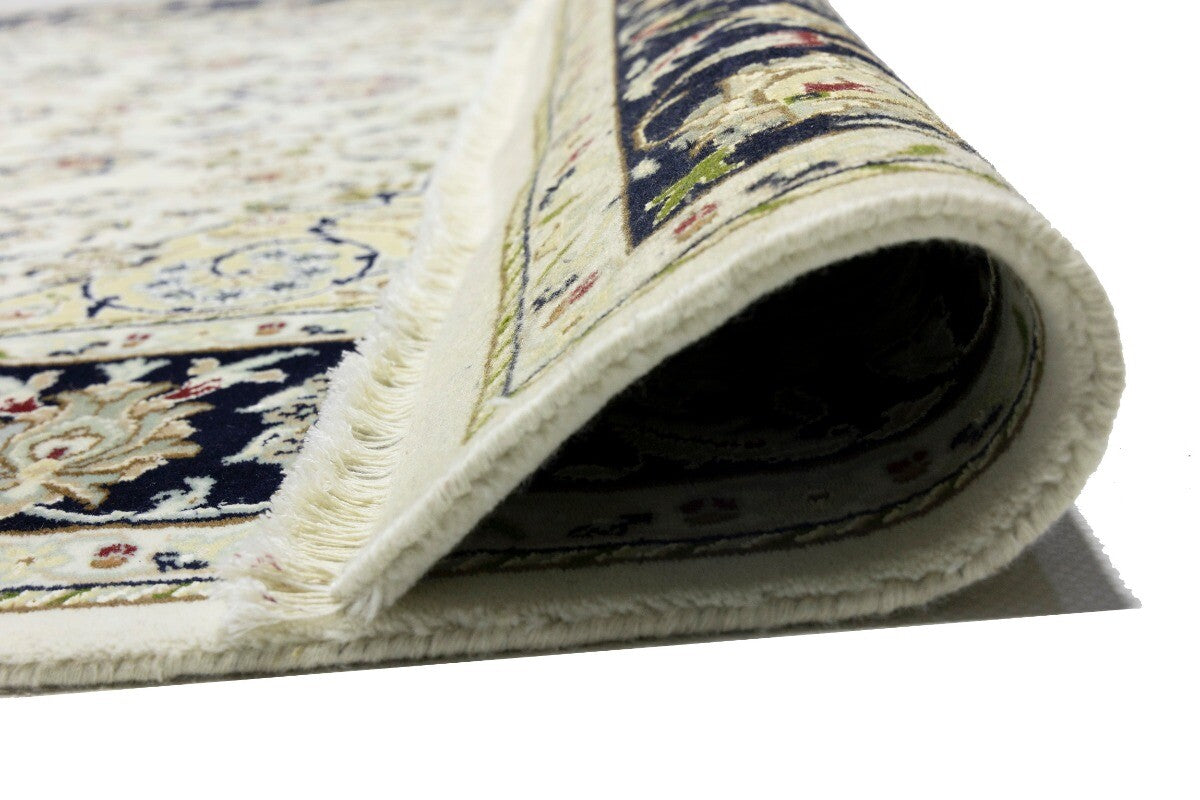 Hand-Knotted Indo-Nain Floral Medallion Rug