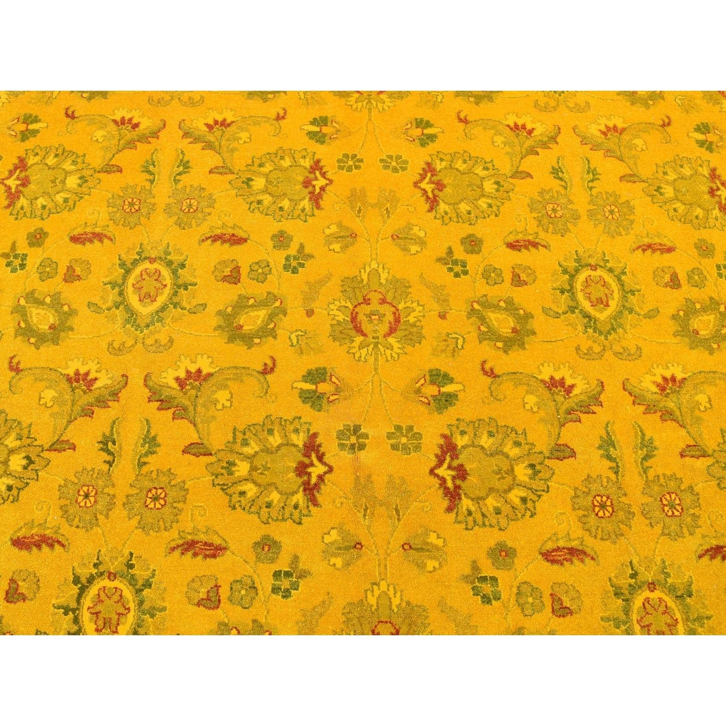 8'2"X10'1" Golden Overdyed Zoroastrian Design Wool Hand Knotted Rug
