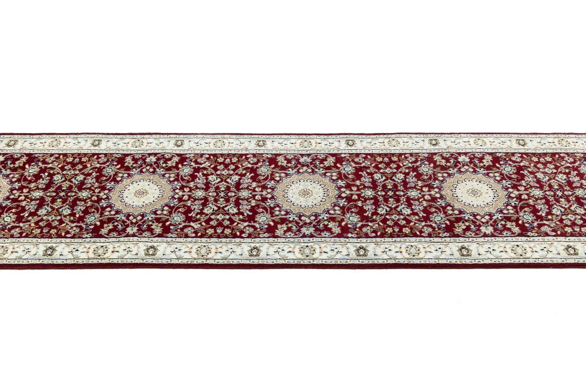 3X12 Ft Indo-Nain Red Floral Wool Oriental Runner