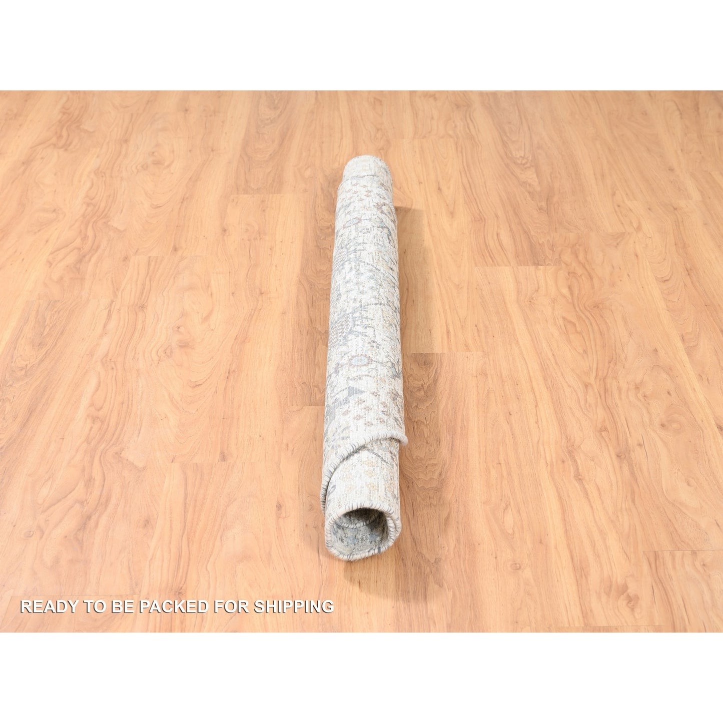5'1"X5'1" Ivory Silk With Textured Wool Tebraz Hand Knotted Oriental Rug