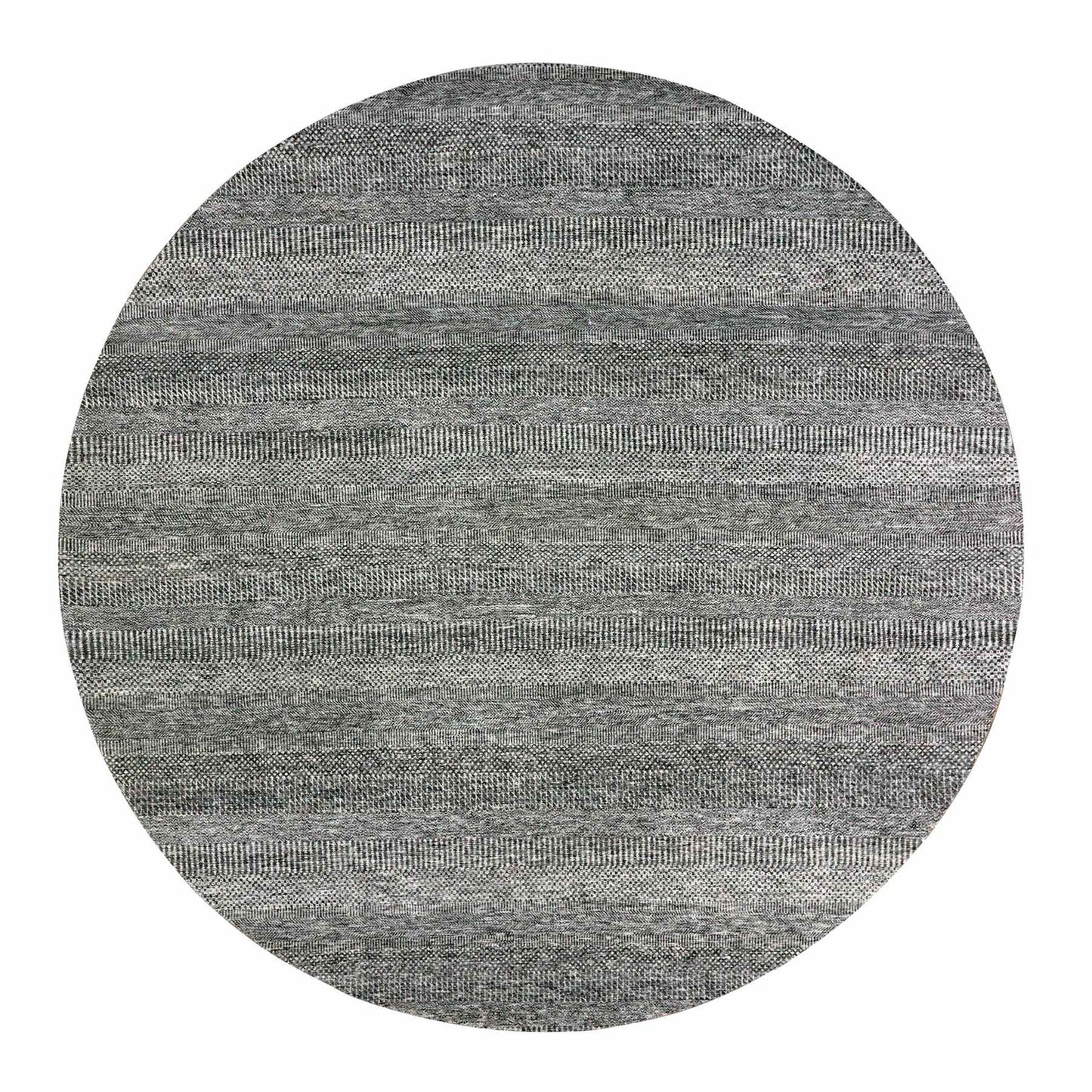 10'X10' Gray Undyed Wool Hand Knotted Grass Design Round Oriental Rug