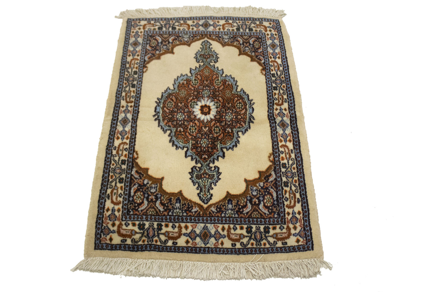 Hand-Knotted Vintage Oriental Rug Cream Floral