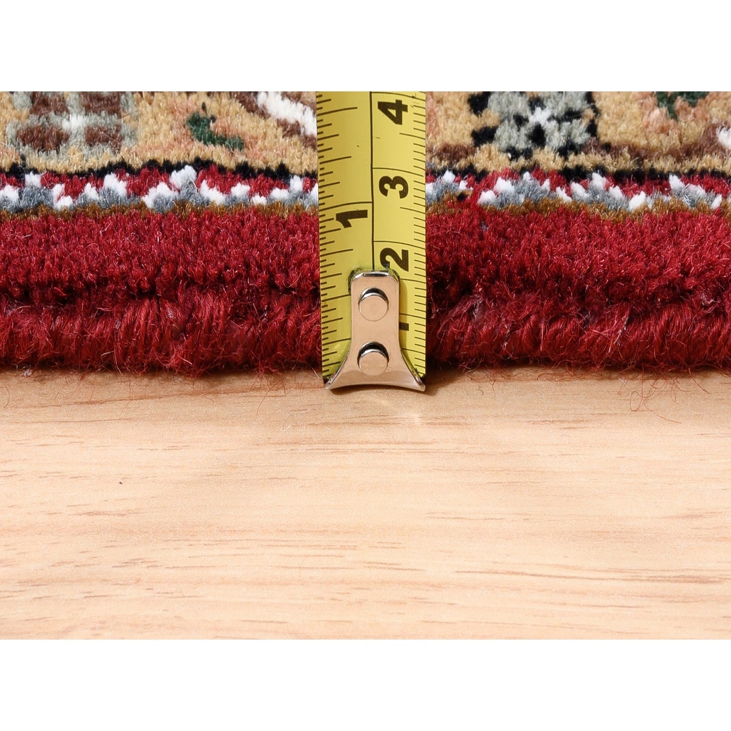 5'X5' Red Hand Knotted Tebraz Mahi Fish Design Wool-Silk Square Rug