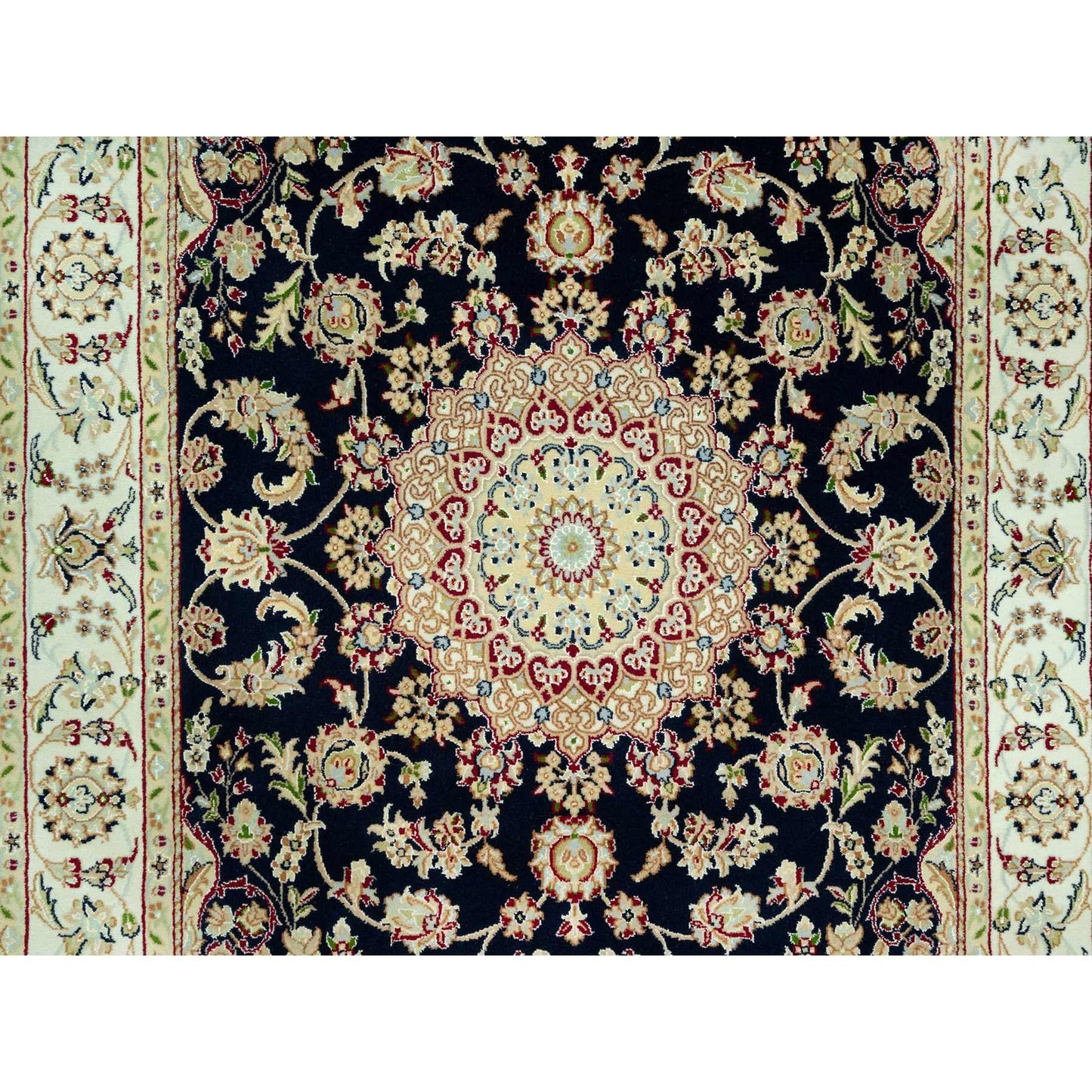 5'X7' Hague Blue Nain Hand Knotted Flower Design Wool Oriental Rug