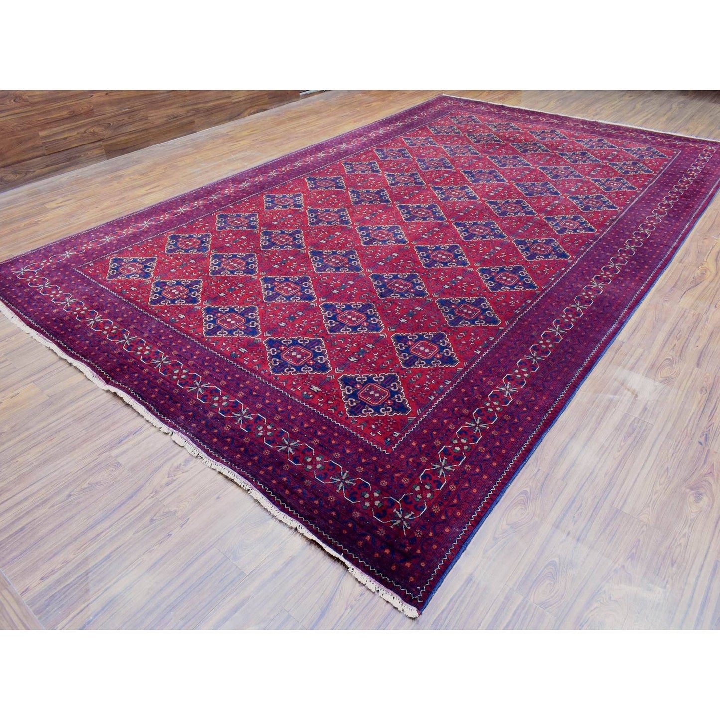9'10"X16' Red Afghan Khamyab Organic Wool Hand Knotted Oversized Rug