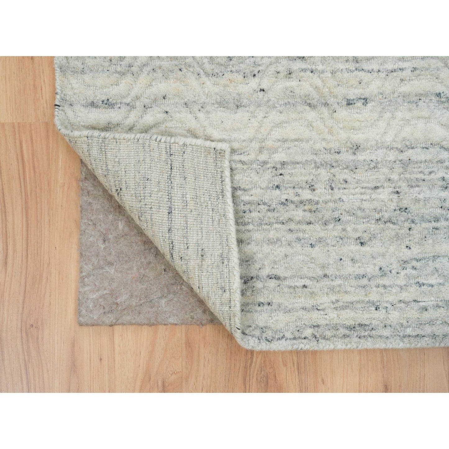 2'5"X12' Beige Modern Design Hand Loomed Natural Wool Runner Rug