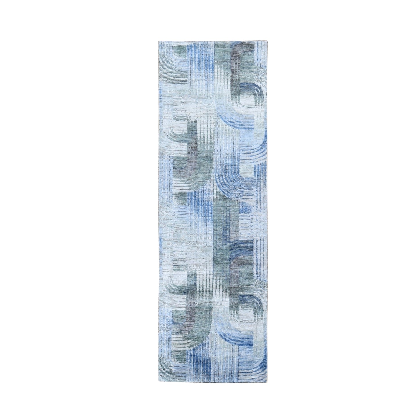 2'7"X8'3" The Intertwined Passage,Silk With Text Wool Handmade Runner Rug