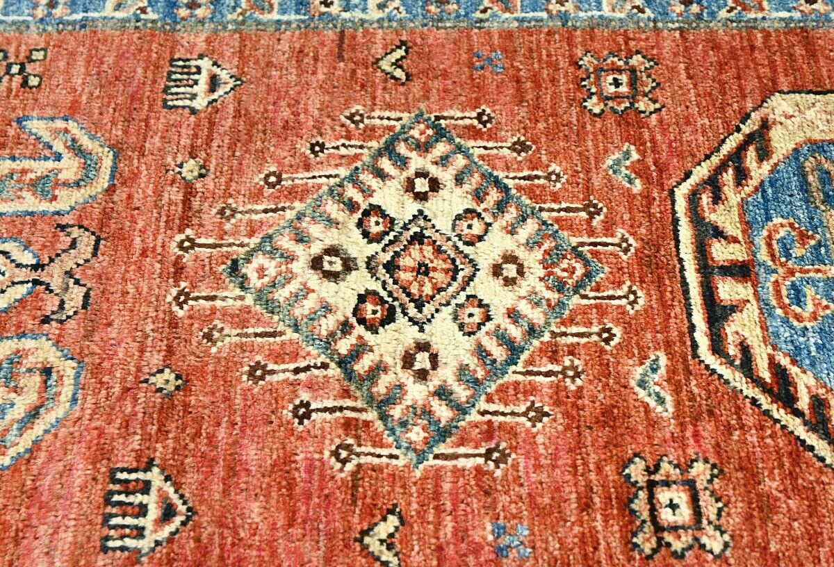 Handmade Kazak Runner Rug Rusty Red Tribal