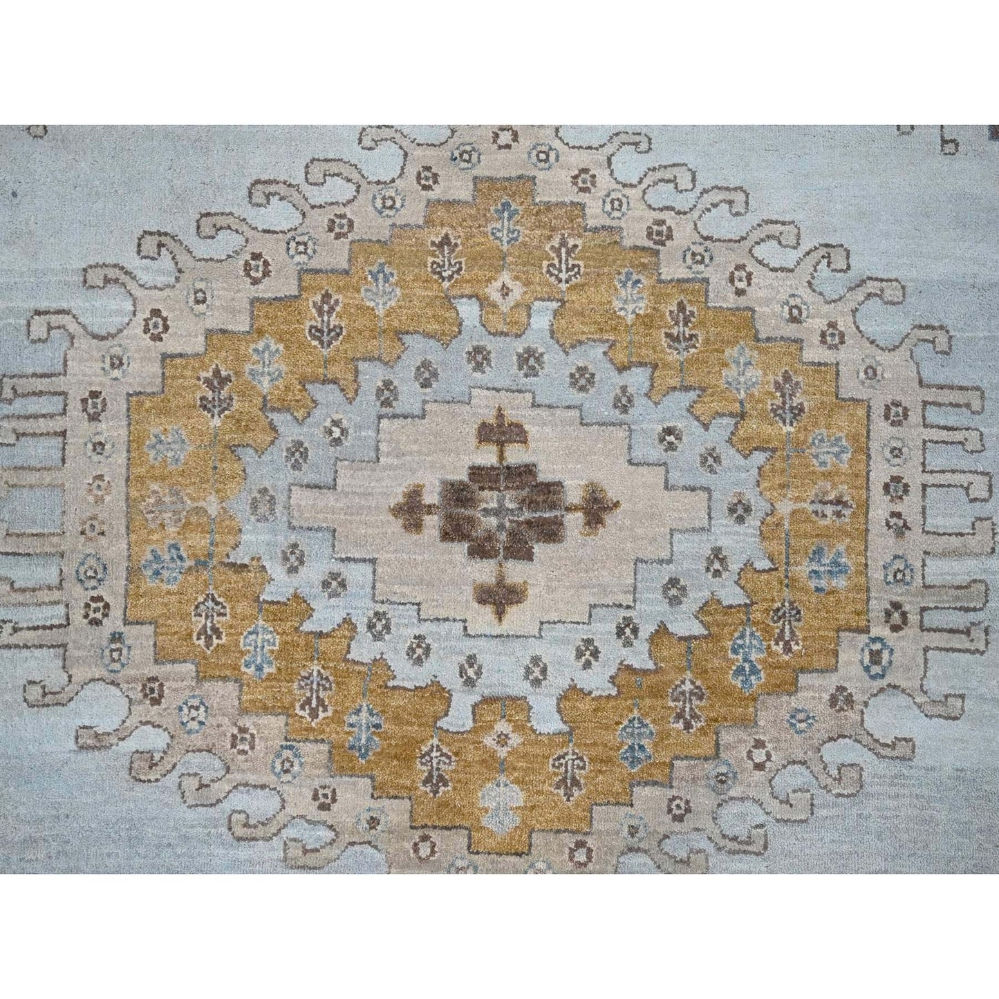 10'X14' Lazy Gray Hand Knotted Zoroastrian Village Inspired Geometric Rug