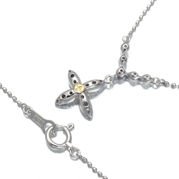 Diamond 0.25Ct Flower Necklace 18K 750 White Yellow Gold