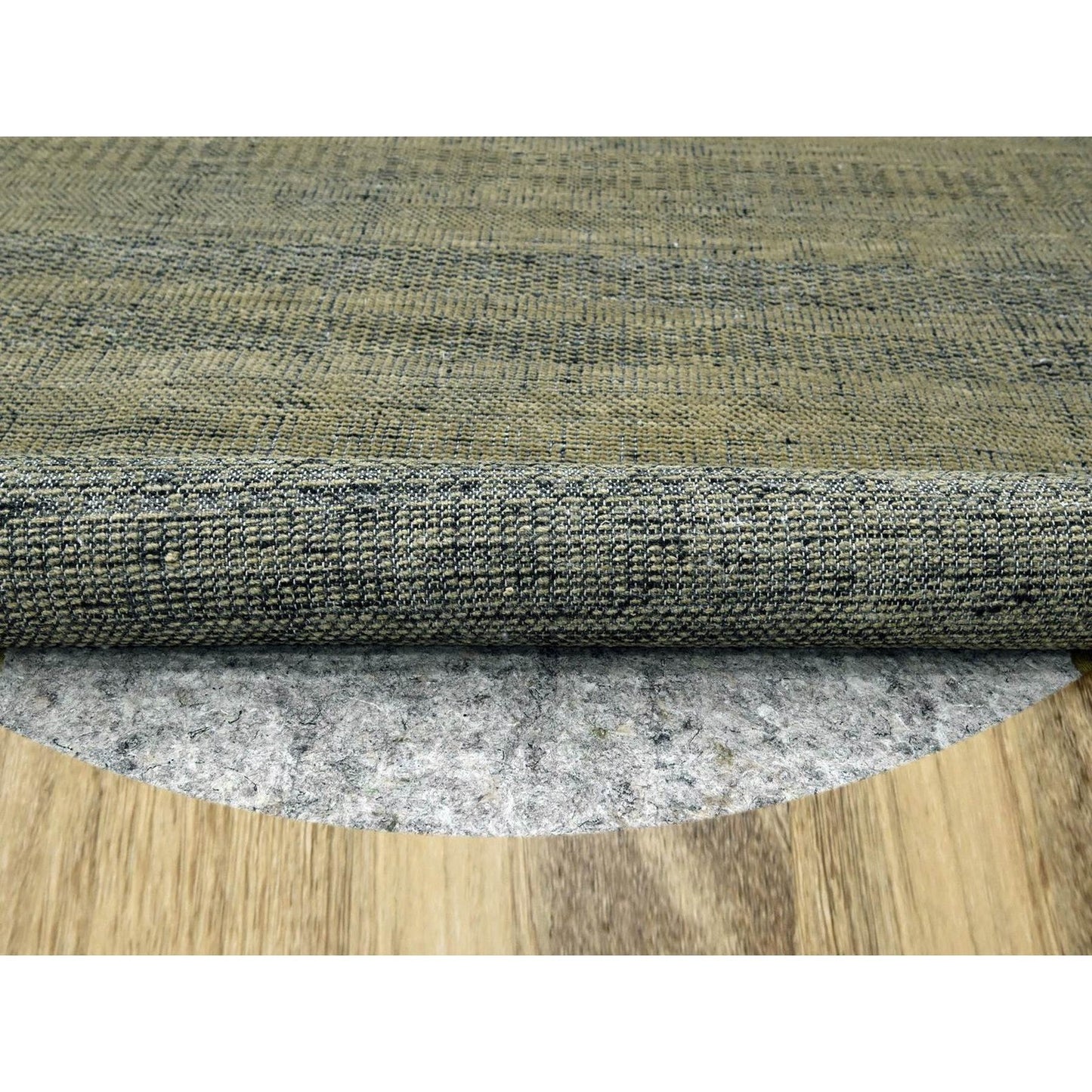 12'X12' Brown Hand Knotted Rug Pure Wool Oxidized Grass Design Round