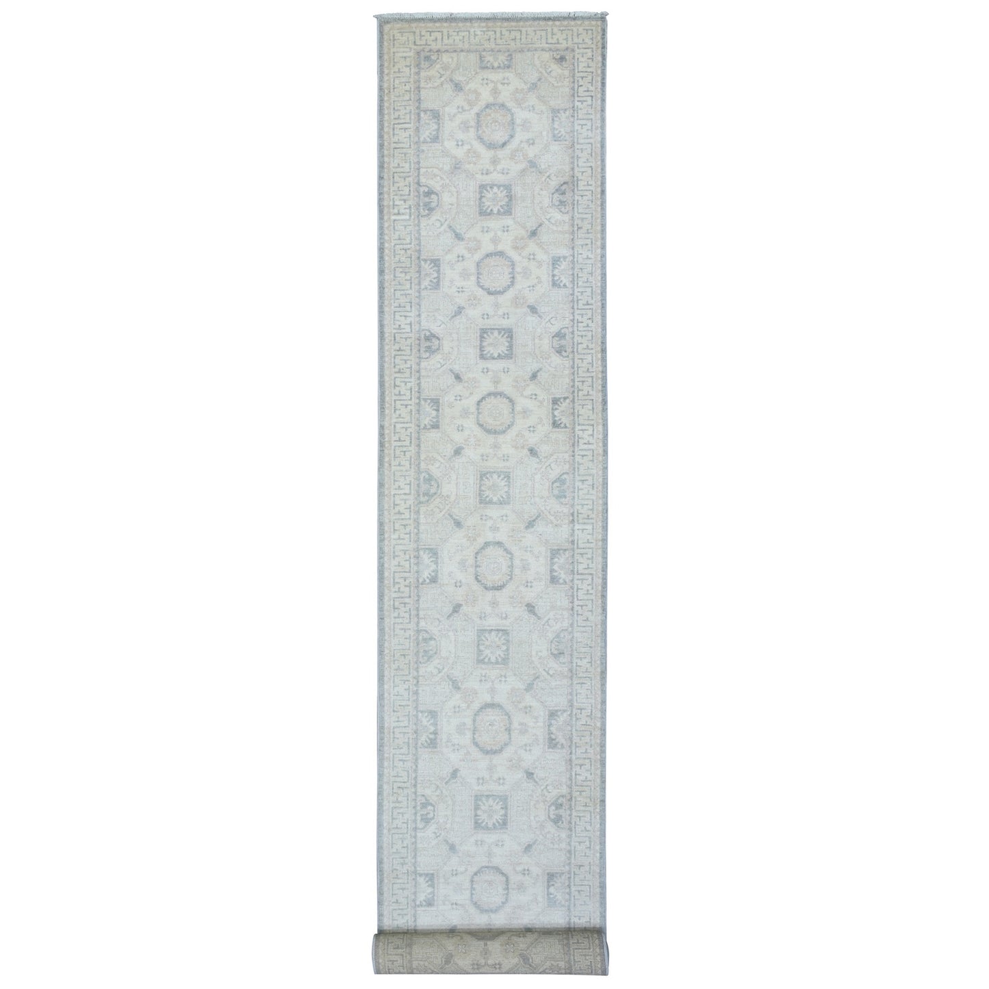 2'9"X18'9" Cream Hand Knotted White Wash Peshawar Wool Xl Runner Rug
