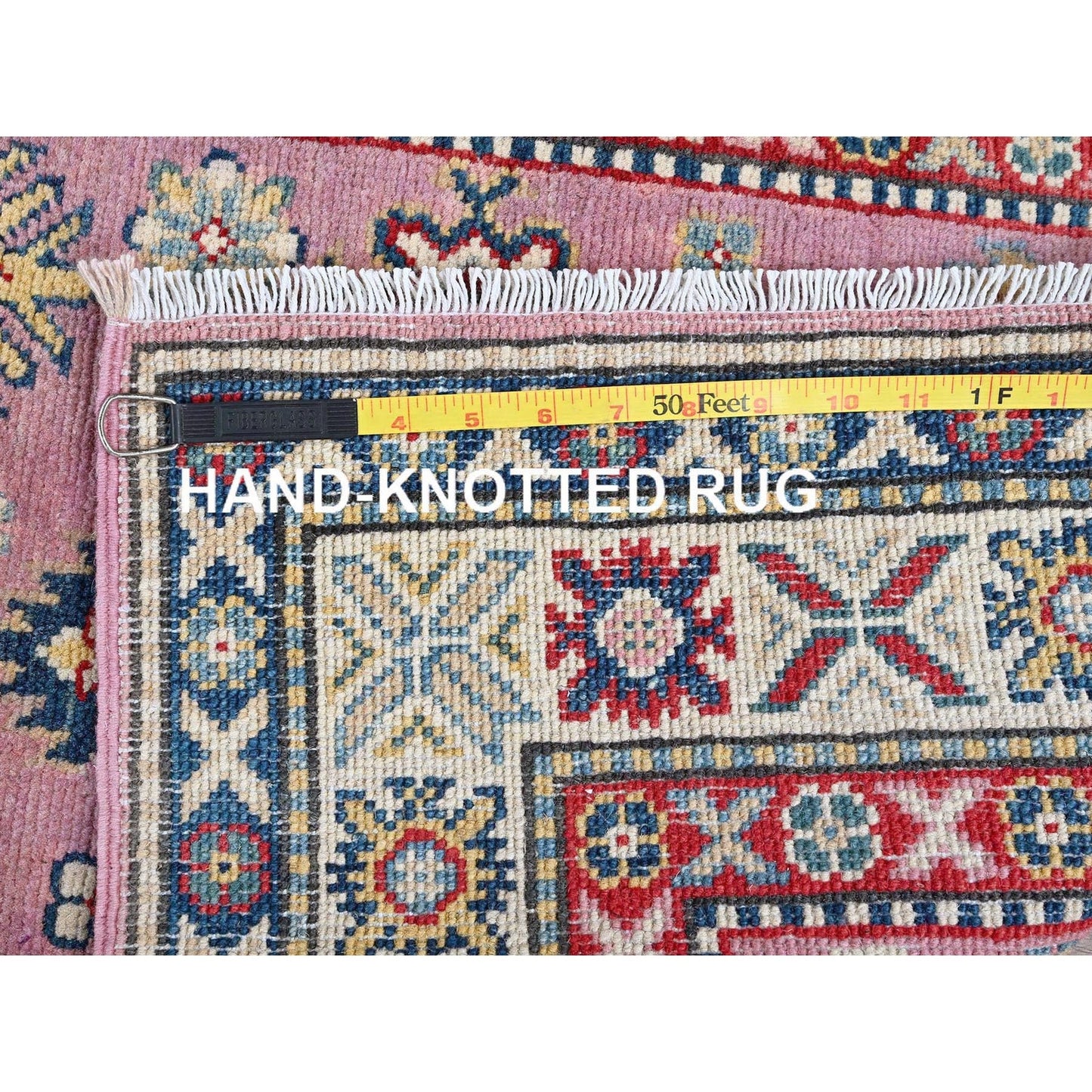 2'7"X10'1" Pink Kazak With Tribal Design Hand Knotted Soft Wool Runner Rug