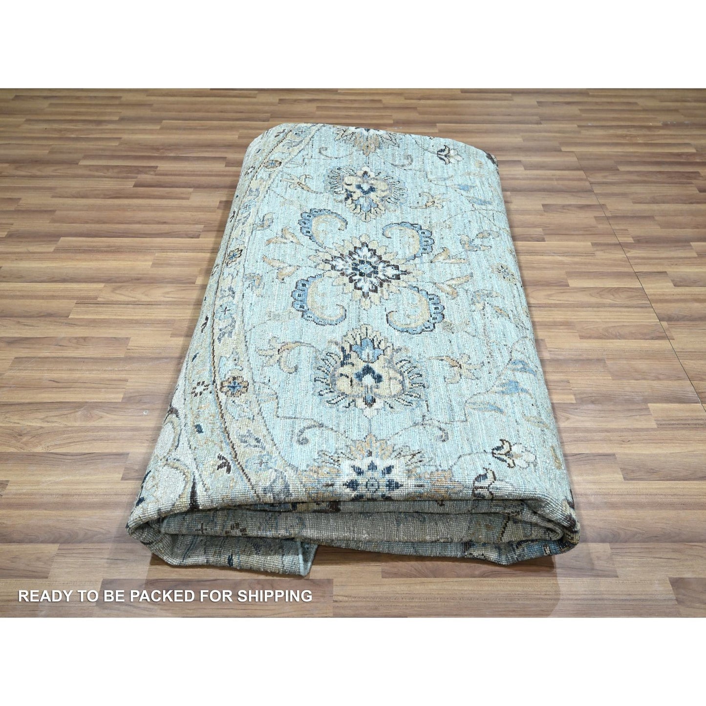 11'10"X11'10" Blue Shah Abbas Vines Design Hand Knotted Wool Round Rug